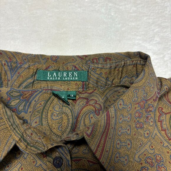Lauren Ralph Lauren Womens Long Sleeve Button Down Brown Paisley Western 1X - Picture 3 of 10